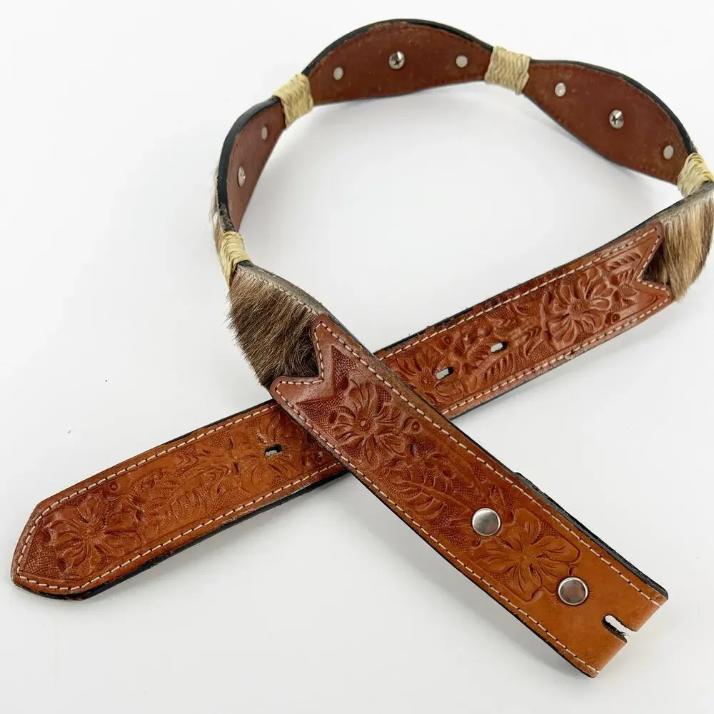 Montana Silversmiths scalloped hair on cow hide western concho belt MSL70 30